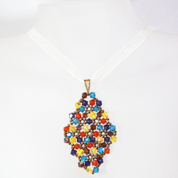 Pendant 65cm - Xochitl Rhombus M-Yellow Organza - Pendant 65cm - Laiton bronze